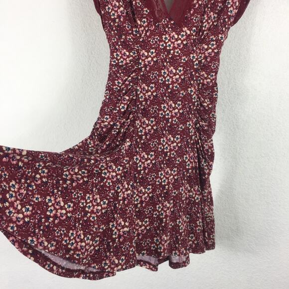 Free People Sweet Talker Lace Mini Dress Size XS Burgundy Floral 90s Grunge Boho - Picture 11 of 16